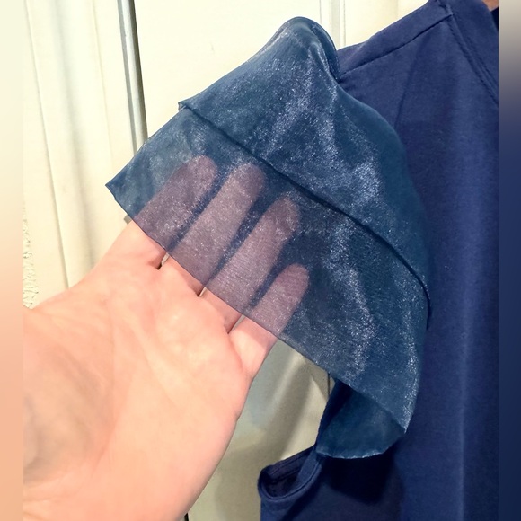 Eloquii Crewneck Sheer Flounce Flutter Short Sleeve Womens Sz 18/20 Navy Blouse - Picture 4 of 9